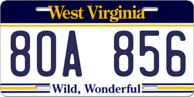 WV license plate 8OA856