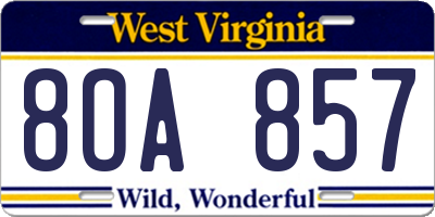 WV license plate 8OA857
