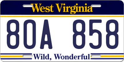 WV license plate 8OA858