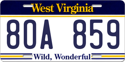WV license plate 8OA859