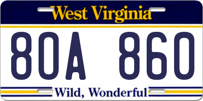 WV license plate 8OA860