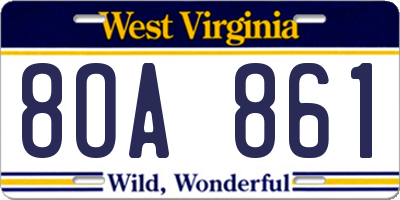 WV license plate 8OA861