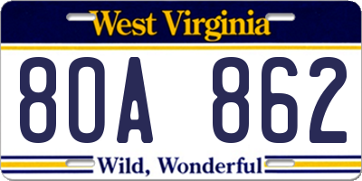 WV license plate 8OA862