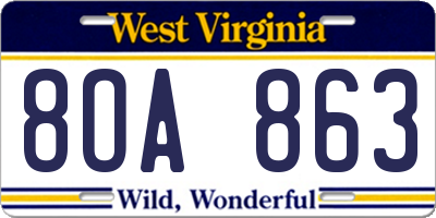WV license plate 8OA863