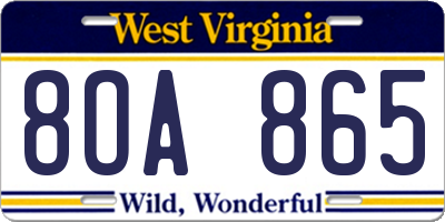 WV license plate 8OA865