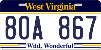 WV license plate 8OA867