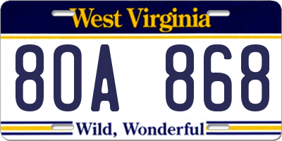 WV license plate 8OA868