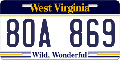 WV license plate 8OA869