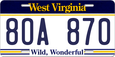 WV license plate 8OA870