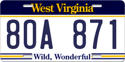 WV license plate 8OA871