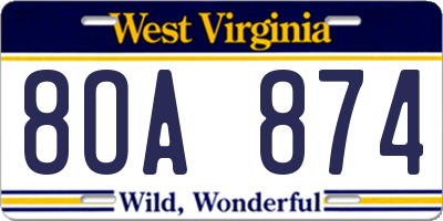 WV license plate 8OA874