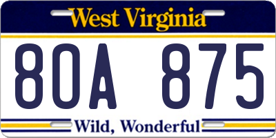 WV license plate 8OA875