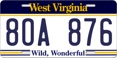 WV license plate 8OA876