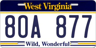 WV license plate 8OA877