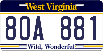 WV license plate 8OA881