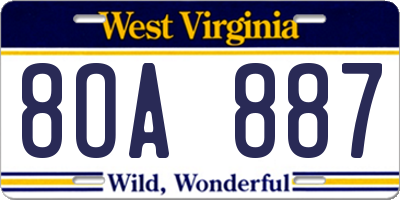 WV license plate 8OA887