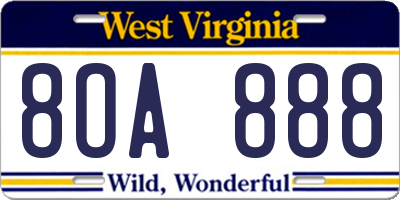WV license plate 8OA888