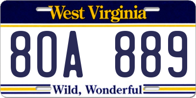 WV license plate 8OA889