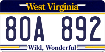 WV license plate 8OA892