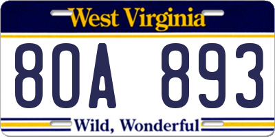WV license plate 8OA893