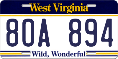 WV license plate 8OA894
