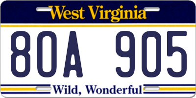 WV license plate 8OA905