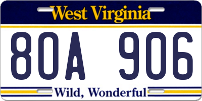 WV license plate 8OA906