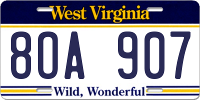 WV license plate 8OA907