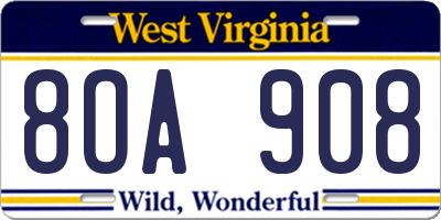 WV license plate 8OA908