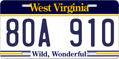 WV license plate 8OA910