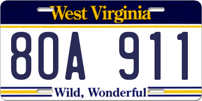 WV license plate 8OA911