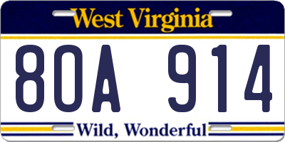 WV license plate 8OA914