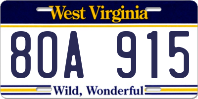 WV license plate 8OA915