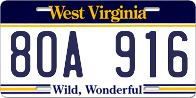 WV license plate 8OA916