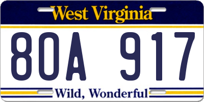 WV license plate 8OA917