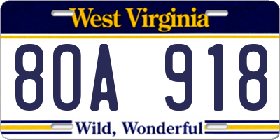 WV license plate 8OA918