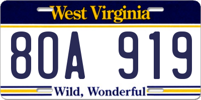 WV license plate 8OA919