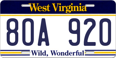 WV license plate 8OA920