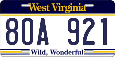 WV license plate 8OA921