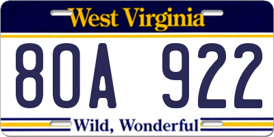 WV license plate 8OA922