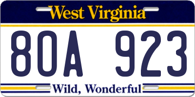 WV license plate 8OA923