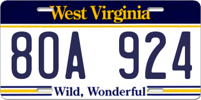 WV license plate 8OA924