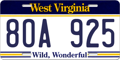 WV license plate 8OA925