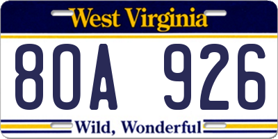 WV license plate 8OA926