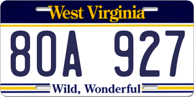 WV license plate 8OA927