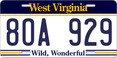 WV license plate 8OA929