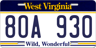 WV license plate 8OA930