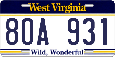 WV license plate 8OA931