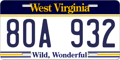 WV license plate 8OA932