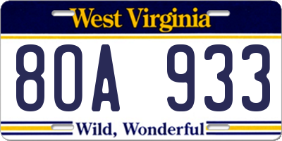 WV license plate 8OA933